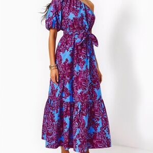 Lilly Pulitzer Blue and Purple One-Shoulder Dress